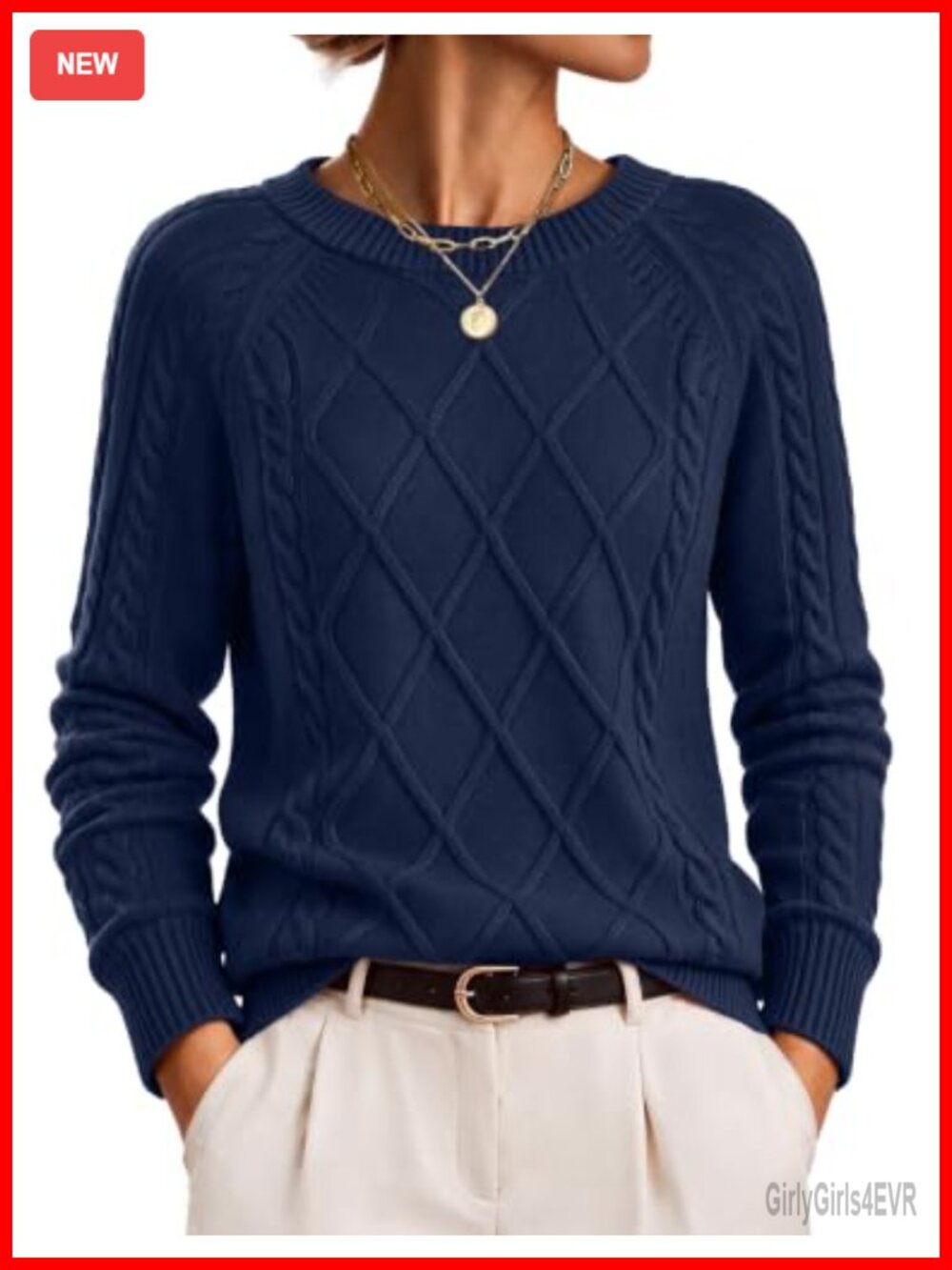 Cable Knit Crew Neck Long Sleeve Pullover Sweater